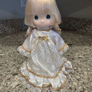 Precious Moments White & Gold Angel Doll with Blue Eyes